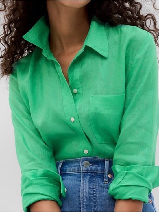 GAP Tops - Gap Women's Linen Boyfriend Shirt Green SZ XXL Minimalist Effortless Resortwear